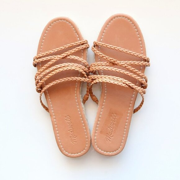 NEW Madewell Kathryn Tan Leather Braided Strappy Espadrille Sandals / Slides - Picture 7 of 16